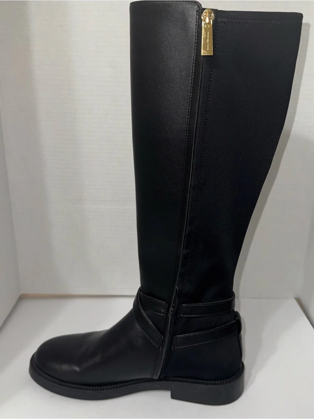 Michael Kors Black Leather Over-The-Knee Riding Boots with MK Charm
